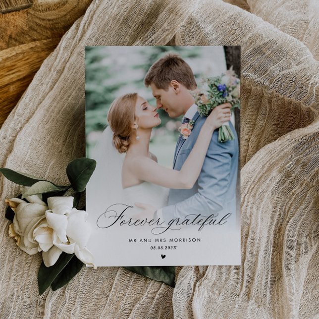 black calligraphy wedding thank you photo postcard (Creator Uploaded)