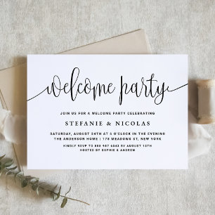 Black Calligraphy Welcome Party Invitation