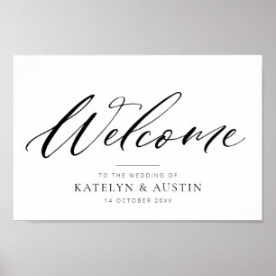 black calligraphy welcome wedding sign