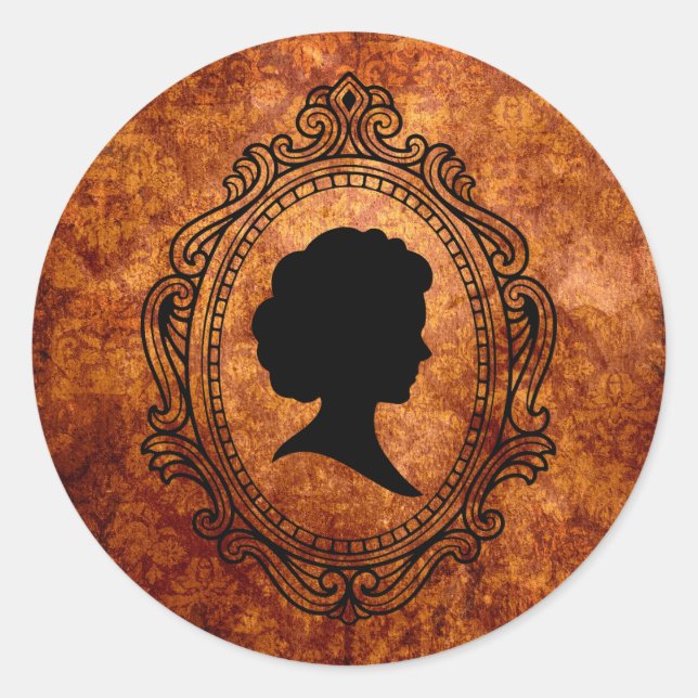 Black Cameo Orange Grunge Small Round Stickers (Front)