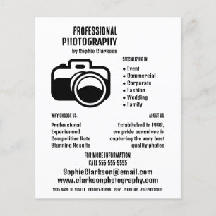 Black Camera Icon, Photographer, Photography Hire Flyer