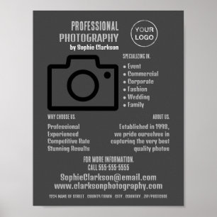 Black Camera Icon, Photographer, Photography Hire Poster