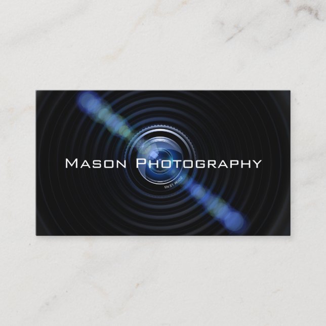 Black Camera Lens Photographer Business Card (Front)
