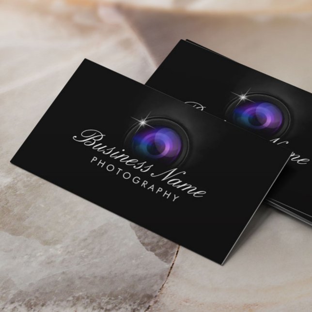 Black Camera Lens Photography Studio Business Card (Creator Uploaded)