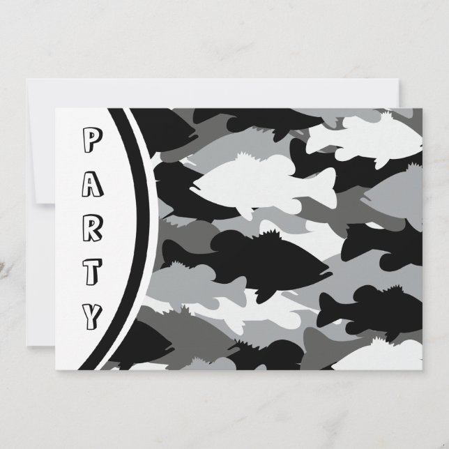Black Camo Bass Fishing Invitation (Front)