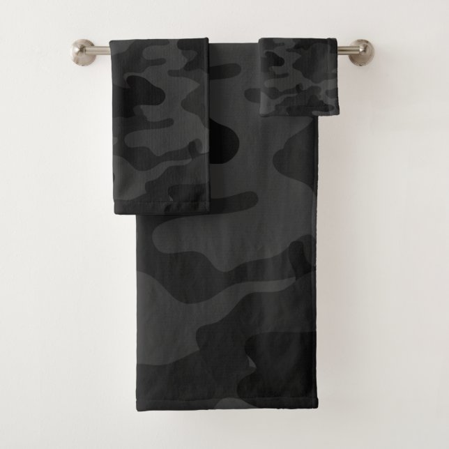 Black Camouflage Bath Towel Set (Insitu)