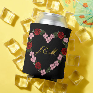 Black Can Cooler with Rose Heart e