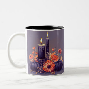 Black Candles Pumpkins Creepy Spooky Fun Halloween Two-Tone Coffee Mug