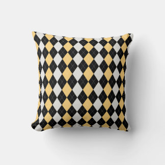 Black & CANTALOUPE YELLOW Diamonds ARGYLE Pattern Cushion