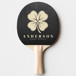 Black Canvas Four Leaf Clover with Name Ping Pong Paddle