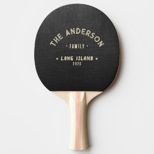 Black Canvas Vintage Seaside Family Name Ping Pong Paddle
