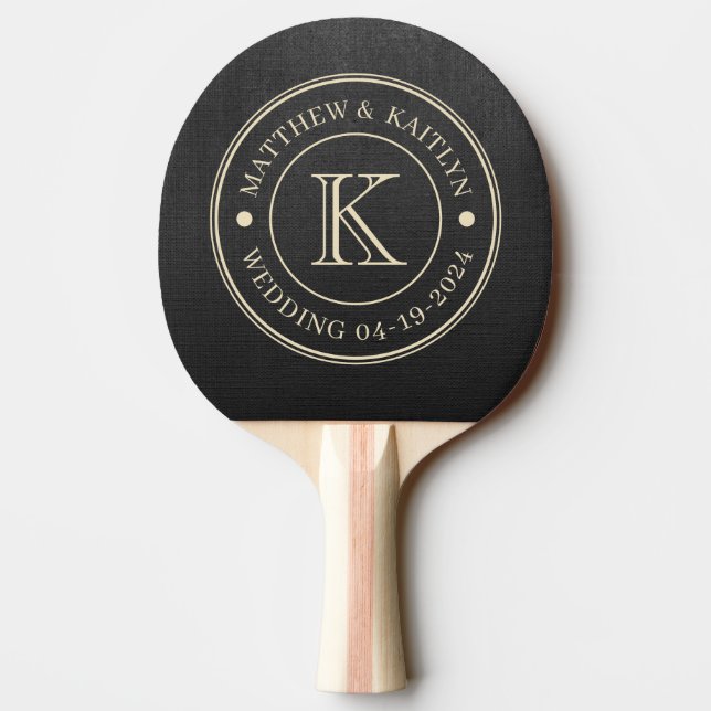 Black Canvas Wedding Monogram Ping Pong Paddle (Back)