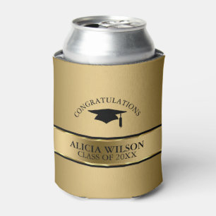 Black Cap And Gold Stripe- Graduation Can Cooler