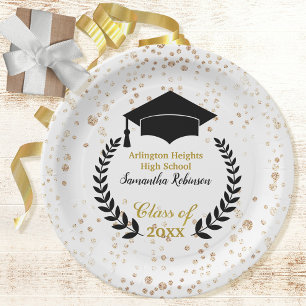 Black Cap and Laurel Graduation Party Paper Plate