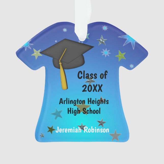 Black Cap and Stars Graduation Acrylic Ornament (Front)