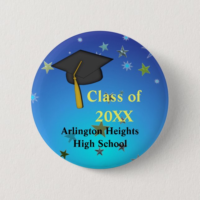 Black Cap and Stars Graduation Button (Front)