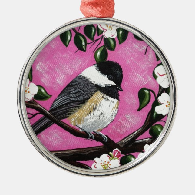 Black cap Chickadee Metal Tree Decoration (Front)