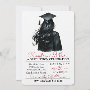 Black Cap & Gown Watercolor Graduation Invitation