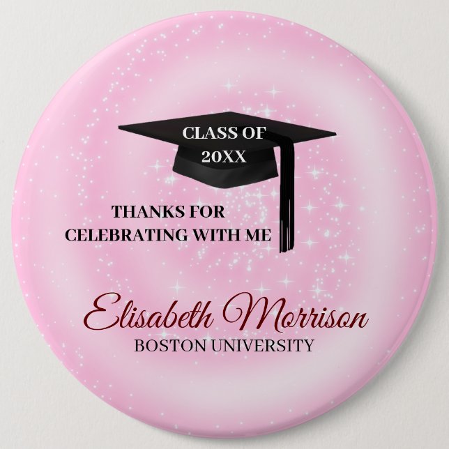 Black Cap on Pink 6 Cm Round Badge (Front)