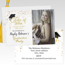 Black Cap Photo Graduation Party Invitation