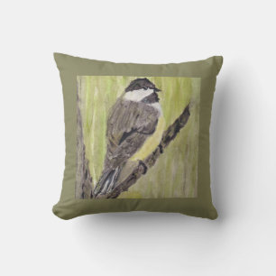 Black-capped Chickadee Bird - acrylic painting.    Cushion