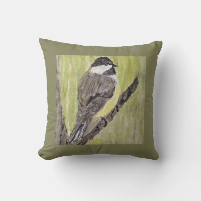 Black-capped Chickadee Bird - acrylic painting.    Cushion (Front)
