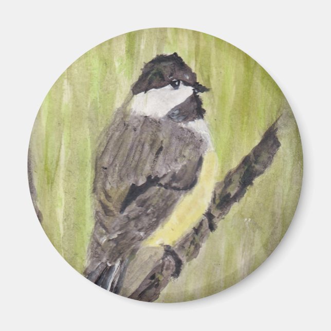 Black-capped Chickadee Bird - acrylic painting.  Magnet (Front)