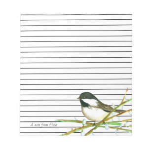 Black Capped Chickadee Bird Custom Name Lined Notepad