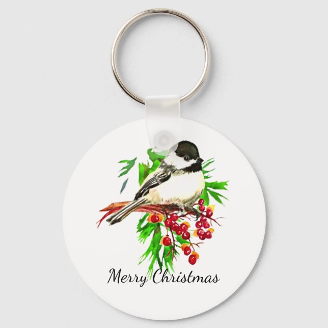 Black Capped Chickadee Bird Nature Art Key Ring (Front)