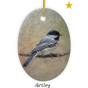 Black Capped Chickadee Bird Painting Custom Year Ceramic Ornament