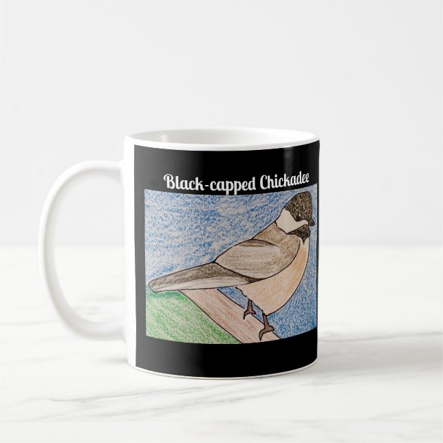 Black-capped Chickadee Black Coffee Mug (Left)
