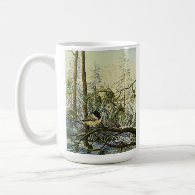 "Black-capped Chickadee" by Charlie Rapsky, 325 ml Coffee Mug (Left)