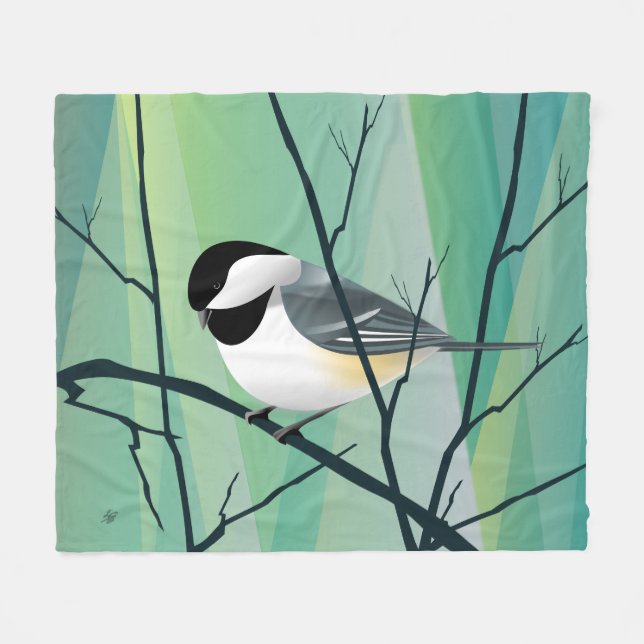Black Capped Chickadee Fleece Blanket (Front (Horizontal))