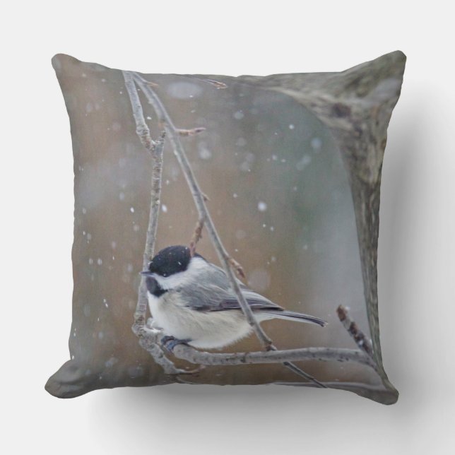 Black Capped Chickadee in Snow Cushion (Front)