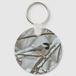 Black-Capped Chickadee in Snow Storm Key Ring