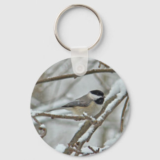 Black-Capped Chickadee in Snow Storm Key Ring