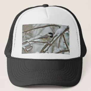 Black-Capped Chickadee in Snow Storm Trucker Hat