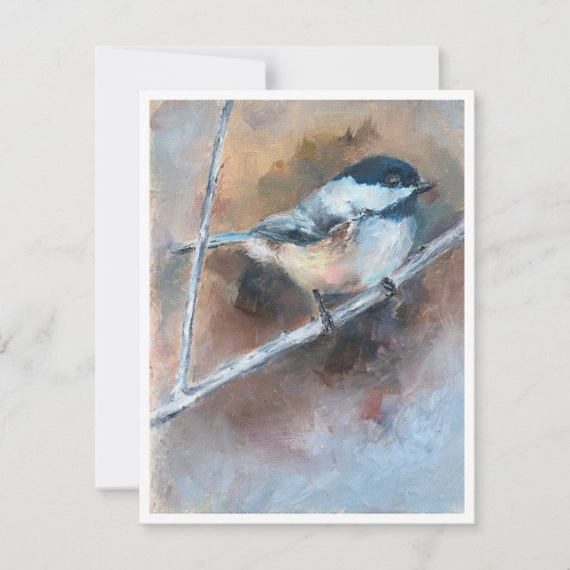 Black-capped chickadee Oil Painting Note Card (Front)