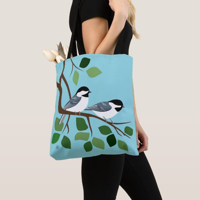 Black Capped Chickadee on Tree Branch Tote Bag (Close Up)