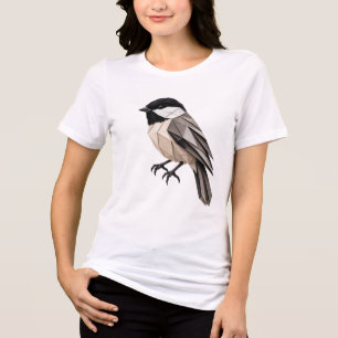 Black Capped Chickadee Origami Bird Minimal Paper Tri-Blend Shirt