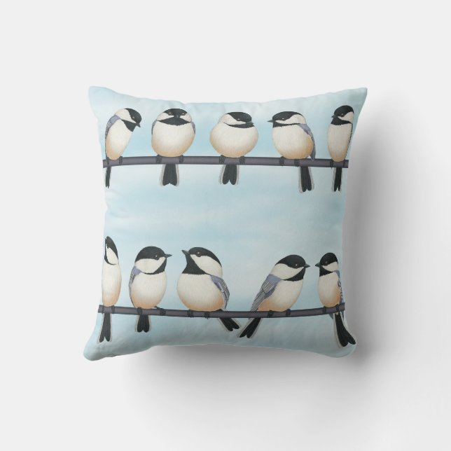black capped chickadees on a line cushion (Back)