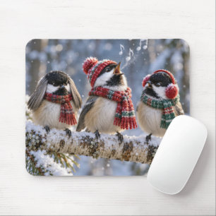 Black-capped Chickadees on a Snowy Birch Branch Mouse Pad