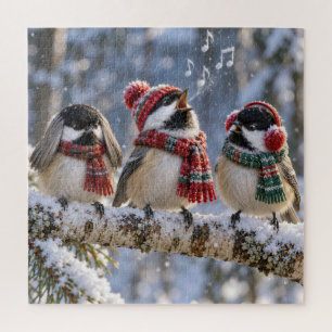 Black-capped Chickadees on a Winter Tree Branch Jigsaw Puzzle
