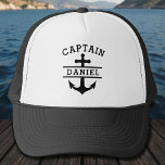 Black Captain Boat Nautical Anchor Ship  Trucker Hat<br><div class="desc">Show off your maritime style with this black nautical captain trucker hat, featuring a bold anchor and ship graphic for a crisp, classic look. Perfect for boat owners, captains, crew members, and anyone who loves life on the water. The breathable mesh back keeps you cool on sunny days at the...</div>