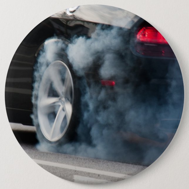 Black car burnout 6 cm round badge (Front)