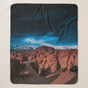 BLACK CAR NEAR ROCK FORMATIONS SHERPA BLANKET