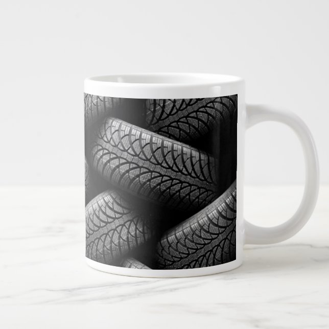 Black Car Tires Large Coffee Mug (Right)