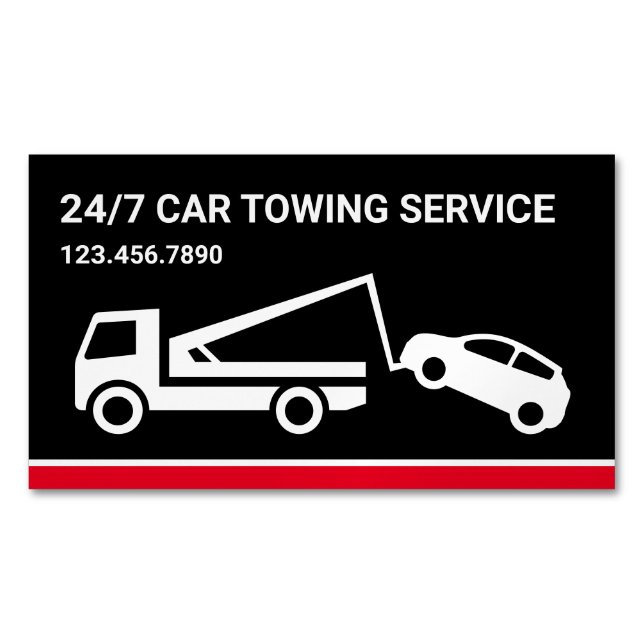 Black Car Towing Service Tow Truck Magnetic Business Card (Front)