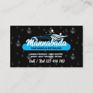 Black Car Wash Auto Detailing Water Drops Business Card