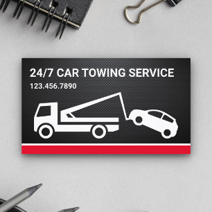 Black Carbon Fibre Car Towing Service Tow Truck Business Card